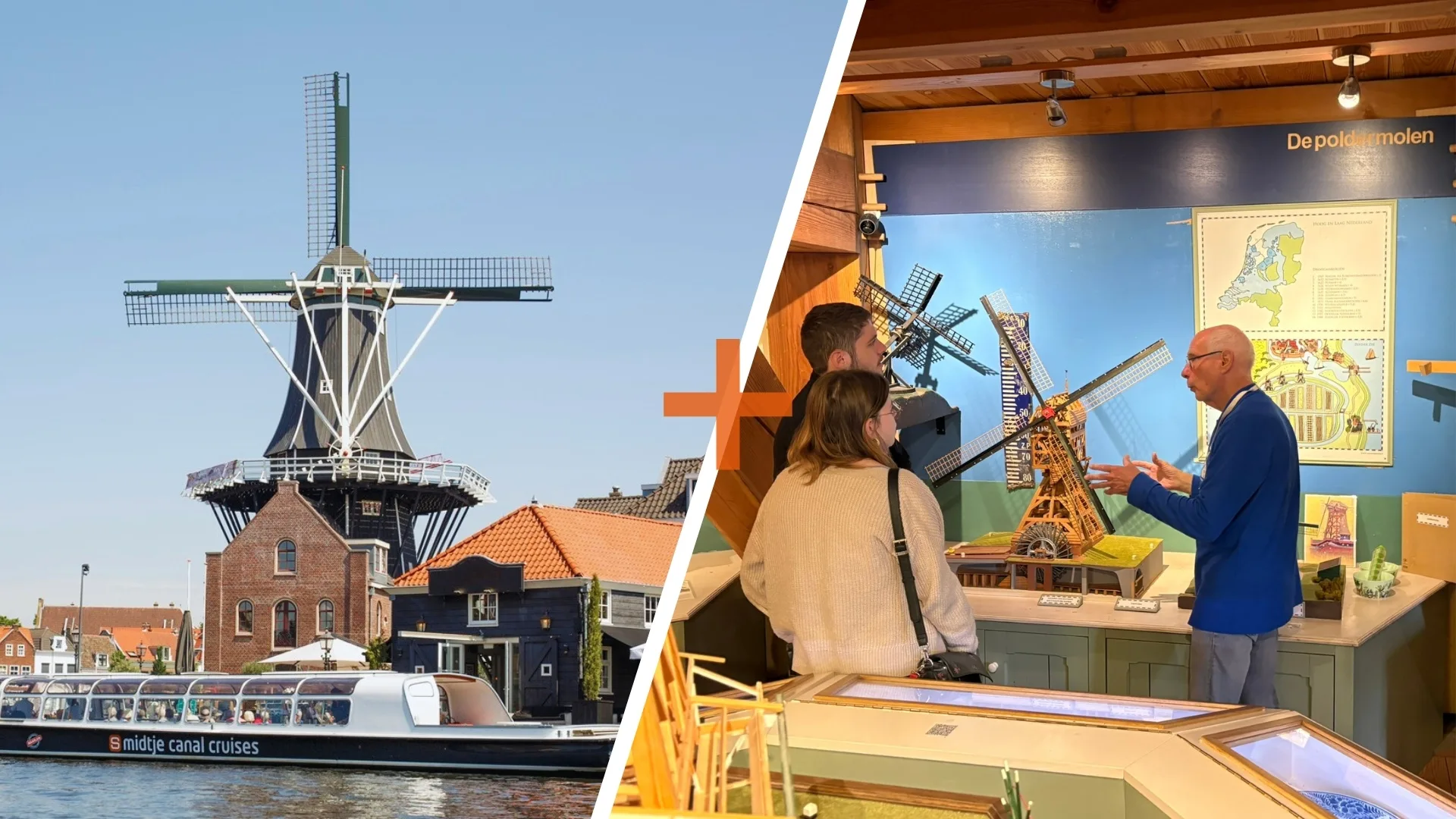 Smidtje Canal Cruises Haarlem - Kombi Ticket – besuch an Mühle „de Adriaan“ & Windmühlen Bootsfahrt hero